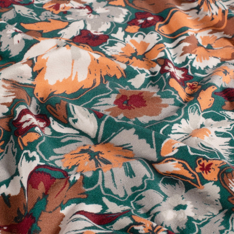 Tissu jersey viscose - Fleurs vert foncé