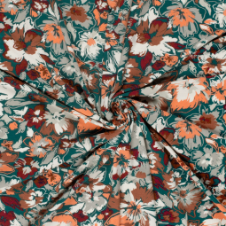 Tissu jersey viscose - Fleurs vert foncé
