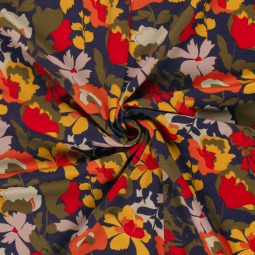 Tissu jersey Milano - Fleurs bleu marine