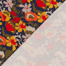 Tissu jersey Milano - Fleurs bleu marine