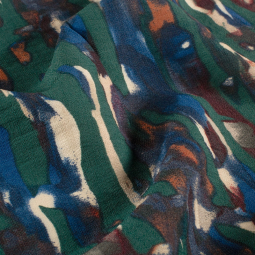 Tissu viscose nylon ottoman - Fleurs vert foncé