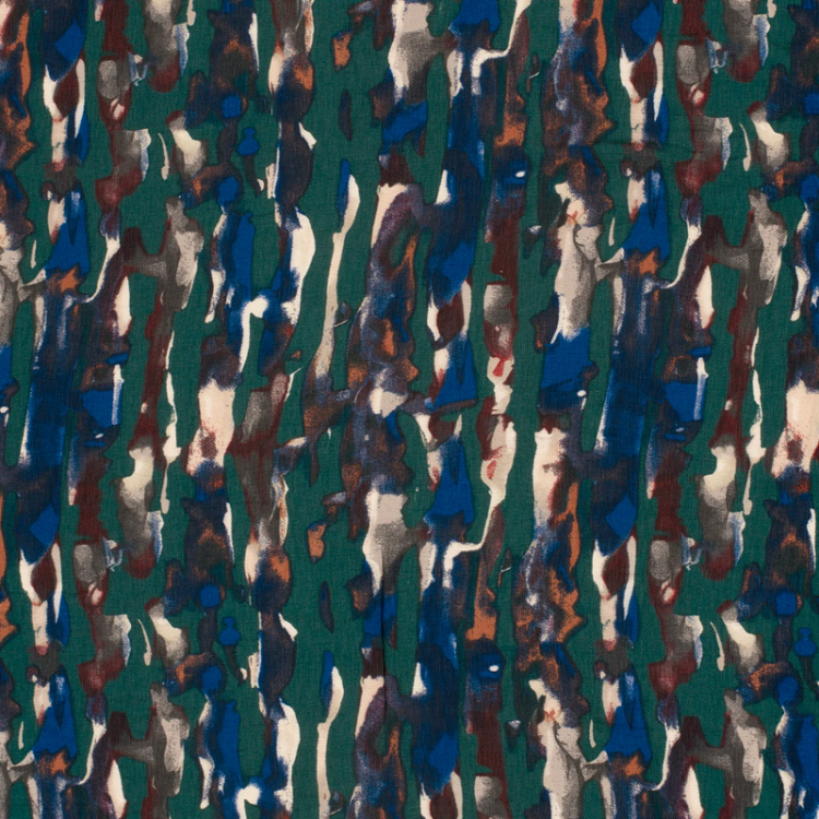 Tissu viscose nylon ottoman - Fleurs vert foncé