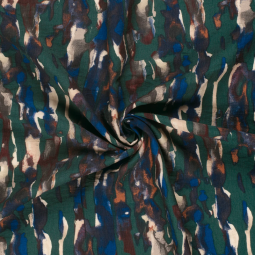 Tissu viscose nylon ottoman - Fleurs vert foncé