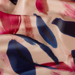 Tissu satin duchesse - fleurs bleu marine