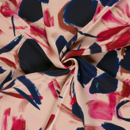 Tissu satin duchesse - fleurs bleu marine