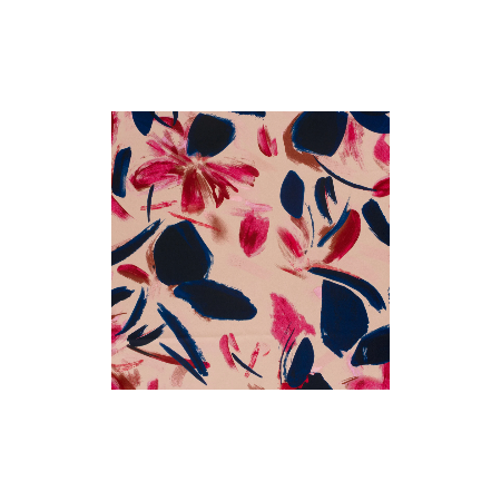 Tissu satin duchesse - fleurs bleu marine