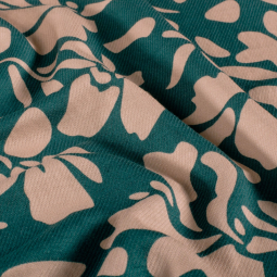 Tissu sergé de viscose - Fleurs vert foncé