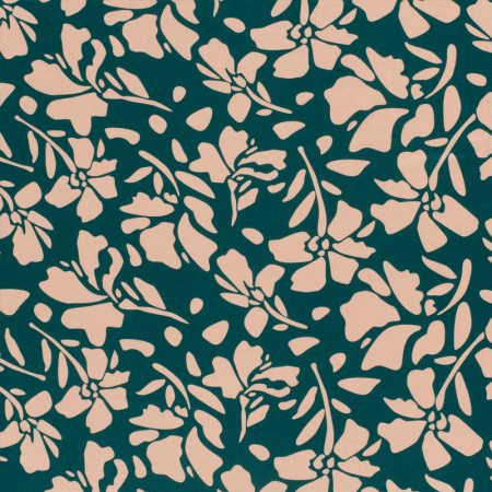 Tissu sergé de viscose - Fleurs vert foncé
