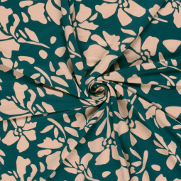 Tissu sergé de viscose - Fleurs vert foncé
