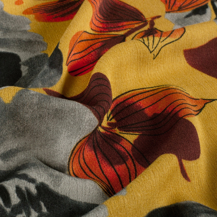 Tissu borken crêpe viscose - Fleurs ocre