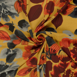 Tissu borken crêpe viscose - Fleurs ocre