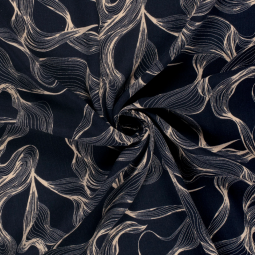 Tissu borken crêpe viscose - Abstrait bleu marine