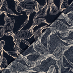 Tissu borken crêpe viscose - Abstrait bleu marine