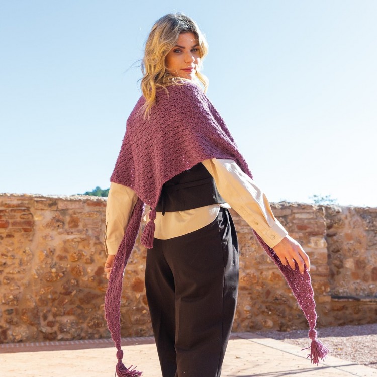 Kit de tricot - Châle à pompon - Basic merino