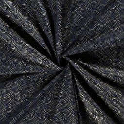 Tissu popeline - Vagues marine pois dorés