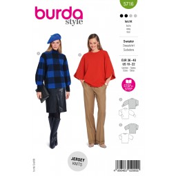 Burda 5716 - Sweatshirt à manches évasées ou resserrée