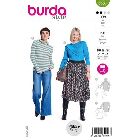 Burda 5680 - Pull croisé ou sweat à capuche