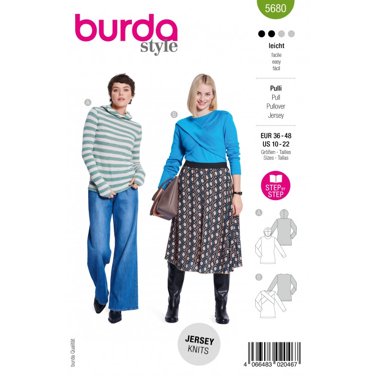 Burda 5680 - Pull croisé ou sweat à capuche