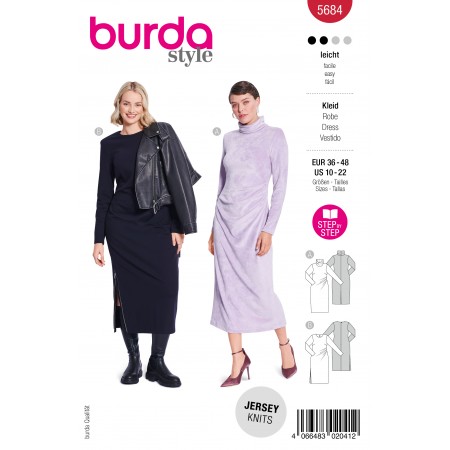 Burda 5684 - Robe droite avec plis côté
