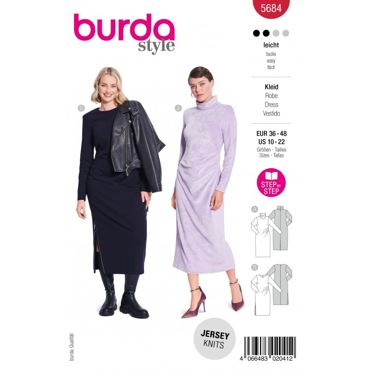 Burda 5684 - Robe droite avec plis côté