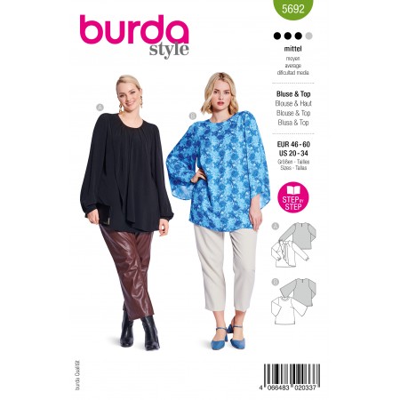 Burda 5692 - Blouse à volant ou manches évasés