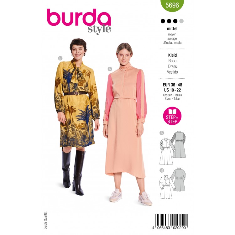 Burda 5696 - Robe froncée à col montant