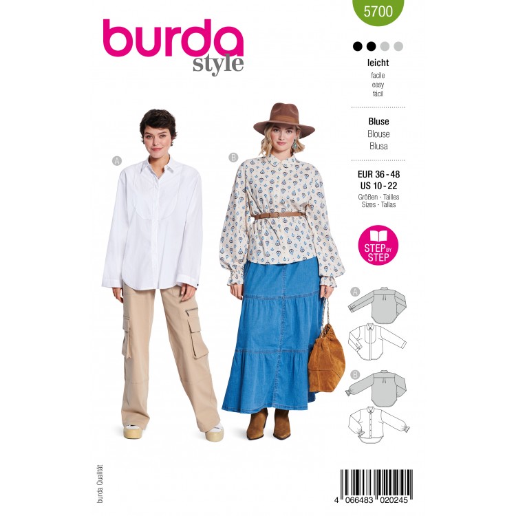 Burda 5700 - Chemises à manches droite ou resserrées