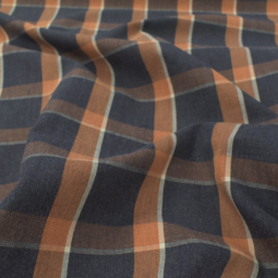 Tissu cotonnade - Carreaux bleu orange