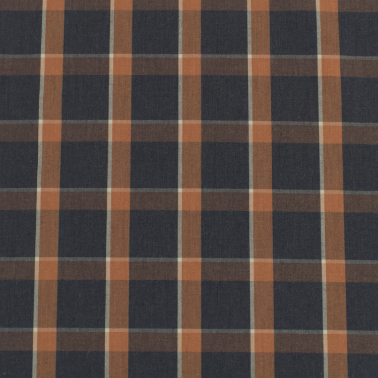 Tissu cotonnade - Carreaux bleu orange