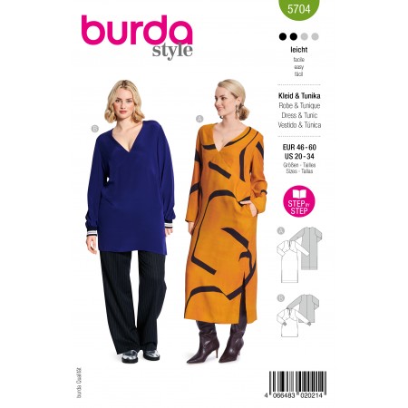 Burda 5704 - Robe col V découpe poitrine