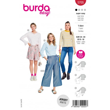 Burda 5705 - T-shirt manches longues classique ou col travaillé