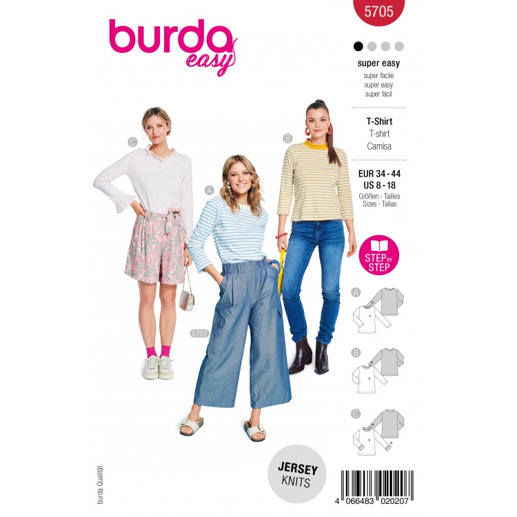 Burda 5705 - T-shirt manches longues classique ou col travaillé