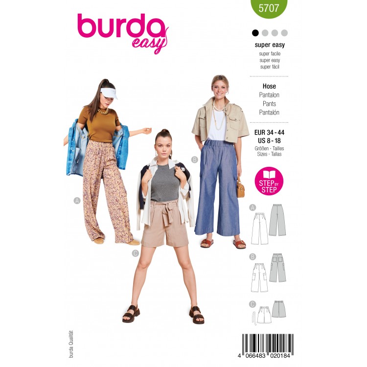 Burda 5707 - Pantalon ou short taille élastique