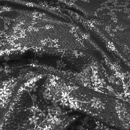 Tissu maille lurex - Black silver floral