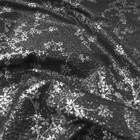 Tissu maille lurex - Black silver floral