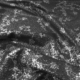 Tissu maille lurex - Black silver floral