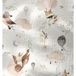 Tissu double gaze - Alya blanc marron