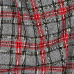 Tissu Polyester Viscose - Carreaux gris rouge