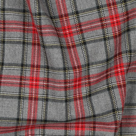 Tissu Polyester Viscose - Carreaux gris rouge
