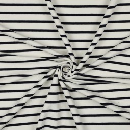 Tissu sweat french terry - Rayures écru navy