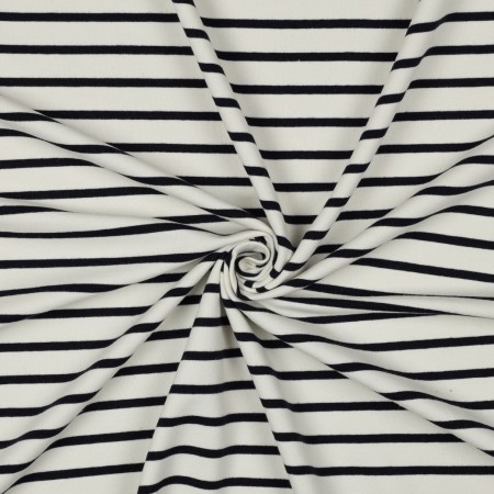 Tissu sweat french terry - Rayures écru navy