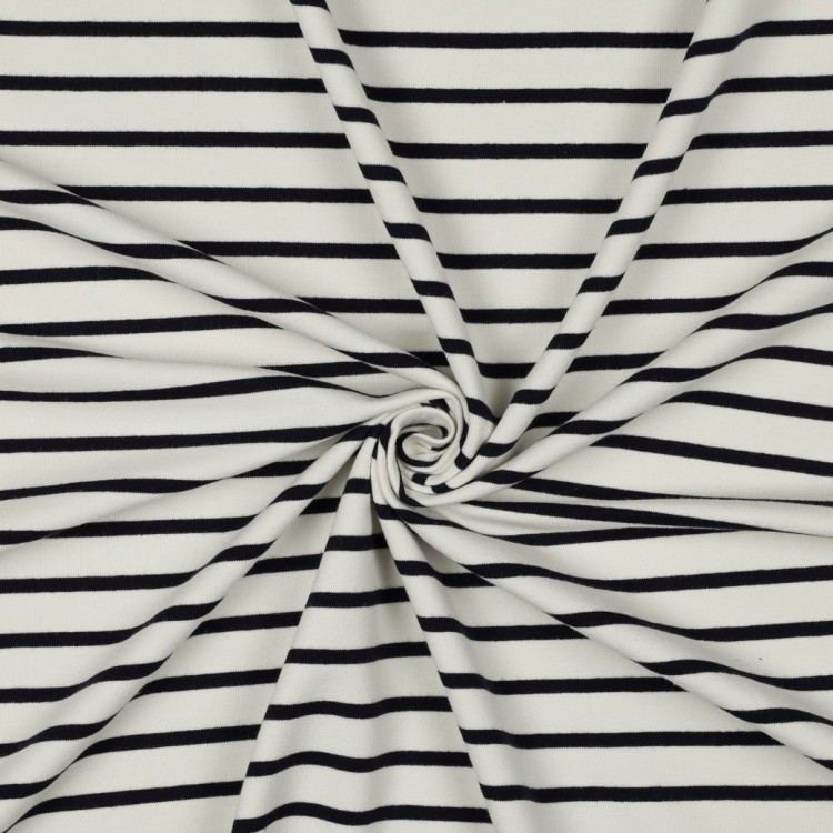 Tissu sweat french terry - Rayures écru navy