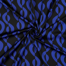 Tissu micro satin polyester - Géométrique noir bleu