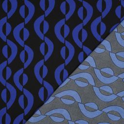 Tissu micro satin polyester - Géométrique noir bleu