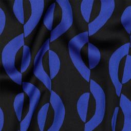 Tissu micro satin polyester - Géométrique noir bleu