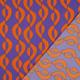 Tissu micro satin polyester - Géométrique orange violet