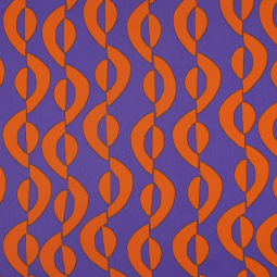 Tissu micro satin polyester - Géométrique orange violet