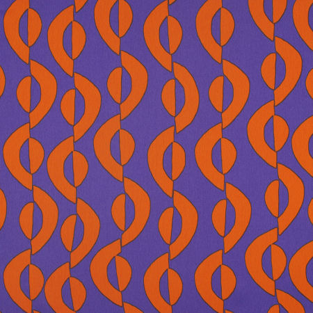 Tissu micro satin polyester - Géométrique orange violet