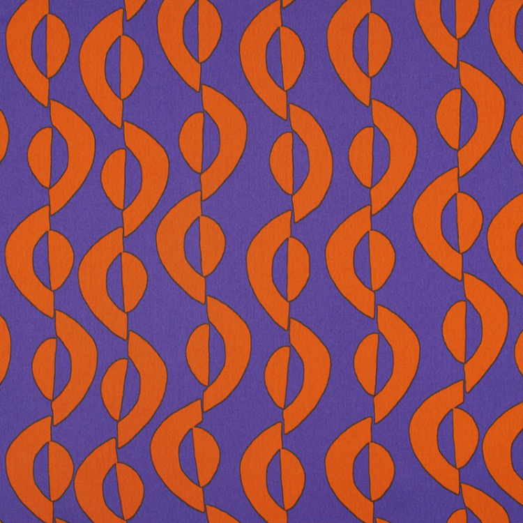 Tissu micro satin polyester - Géométrique orange violet