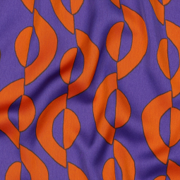 Tissu micro satin polyester - Géométrique orange violet